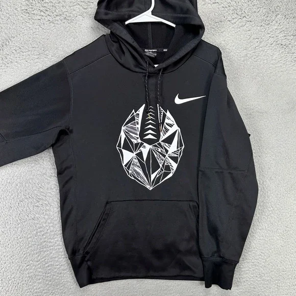 Nike Football Mens Hoodie Sweatshirt Small Black Drawstring Pocket Long Sleeve - Picture 1 of 10